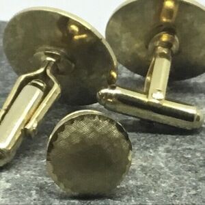 Vintage Cufflinks‎ and Tie Tack Set Men’s MCM Geometric Round Gold Tone